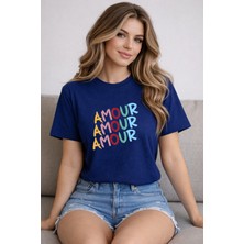 herkesemoda Amour Baskı Detaylı Basic T-Shirt