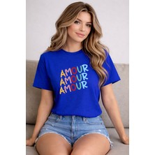 herkesemoda Amour Baskı Detaylı Basic T-Shirt
