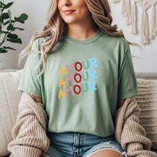 herkesemoda Amour Baskı Detaylı Basic T-Shirt
