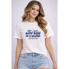 herkesemoda The Sea  Baskı Detaylı Basic T-Shirt
