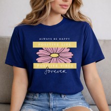herkesemoda Always Be Happy Baskı Detaylı Basic T-Shirt