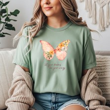 herkesemoda Kelebek Baskı Detaylı Basic T-Shirt