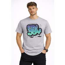 herkesemoda Enjoy Yazı Detaylı Basic  Erkek T-Shirt