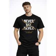 herkesemoda Never Say Detaylı Basic T-Shirt