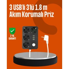 Indispensablely Akım Korumalı 3 USB Portlu 4’lü Priz 4.1A Hızlı Şarj