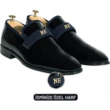 Indispensablely Isme Özel Smoki̇n Salon Erkek Ayakkabisi - Haki̇ki̇ Deri̇ - Gümüş Konseptli̇ - AA01016 - Laci̇vert