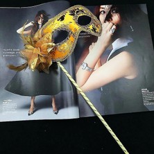 Indispensablely Lüks Taşlı Saplı Balo Maskesi Altın Renk