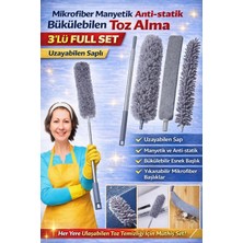 Manosta Mikrofiber Manyetik Anti-Statik Bükülebilen Toz Alma 3 Lü Full Set Uzayabilen Saplı