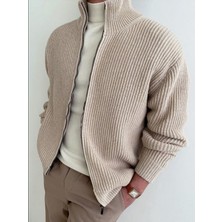 Tarz Cool Erkek Dik Yaka Fermuarlı Slim Fit Triko Hırka