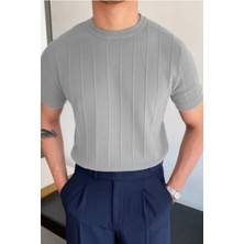 Tarz Cool Erkek Slim Dar Bisiklet Yaka Düz Triko T-Shirt