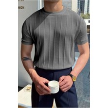 Tarz Cool Erkek Slim Dar Bisiklet Yaka Düz Triko T-Shirt
