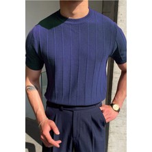 Tarz Cool Erkek Slim Dar Bisiklet Yaka Düz Triko T-Shirt