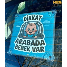 Megbuy Mavi Renk Dikkat Arabada Bebek Var Yazılı Bebek Araba Cam Süsü Oto Aksesuar Vantuzlu