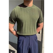 Tarz Cool Erkek Slim Dar Bisiklet Yaka Düz Triko T-Shirt