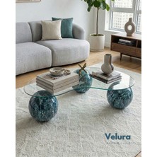 Velura Home & Living Modern Orta Sehpa & Küre Sehpa & Top Sehpa & Şeffaf Fasulye Cam & Ocean