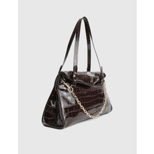 İLVİ Toby Hakiki Kroko Deri Kahverengi Kadın Omuz Çantası