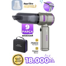 Auhma Ahv-02 Kablosuz Araç Içi Süpürge Mor | 17000PA Güçlü Vakum | Fırçasız Motor | Üfleme & Vakum Özellikli | 9 Başlık + Type-C Kablo