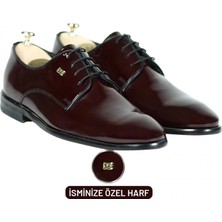 Indispensablely Isme Özel Rugan Bağcikli Kösele Erkek Ayakkabi - Haki̇ki̇ Deri̇ - Gümüş Konseptli̇ - AA01014 - Bor