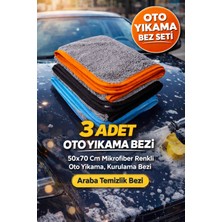 Manosta ( 3 Adet ) 50x70 Cm Mikrofiber Renkli Biyeli Oto Yıkama ,Kurulama Bezi. Araba Temizlik Bezi