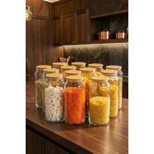 Bambum Zone - 12'li Cam Saklama Kabı 1300ml Vakumlu Bambu Kapaklı