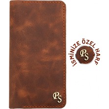 Indispensablely Isme Özel Di̇key Uzun Cüzdan - Rai̇nbow Deri̇ - A010007 - Kahverengi̇