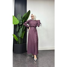 Tesettür Diyarı Sofya Keten Eteği Bağlamalı Takım-Lila