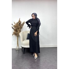 Tesettür Diyarı Sofya Keten Eteği Bağlamalı Takım-Siyah