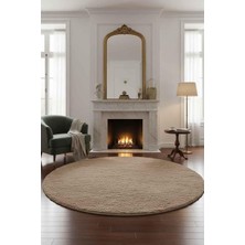 Rossev Peluş Model Kaydırmaz Tabanlı Yuvarlak Dekoratif Halı Camel 100X100CM