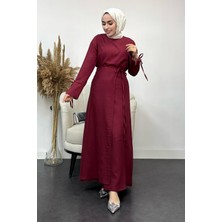 Tesettür Diyarı Sofya Keten Eteği Bağlamalı Takım-Bordo