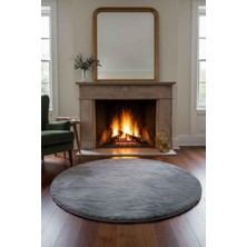 Rossev Peluş Model Kaydırmaz Tabanlı Yuvarlak Dekoratif Halı Antrasit 100X100CM