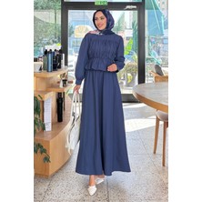 Tesettür Diyarı Büzgü Detaylı Etek Gömlek Takım- Indigo