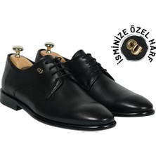 Indispensablely Isme Özel Bağcikli Kösele Erkek Ayakkabi - Haki̇ki̇ Anti̇k Deri̇ - Altin Harf - AA01001 - Si̇yah