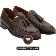 Indispensablely Isme Özel El Örgüsü Kösele Erkek Ayakkabi - Haki̇ki̇ Deri̇ - Altin Harf - AA01002 - Kahverengi̇