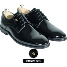 Indispensablely Isme Özel Rugan Bağcikli Kösele Erkek Ayakkabi - Haki̇ki̇ Deri̇ - Gümüş Konseptli̇ - AA01014 - Si̇y