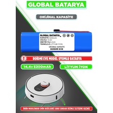 Global Batarya Roidmi Eve Uyumlu Akıllı Robot Süpürge Bataryası 14.4V 5200MAH Li-Ion Pil (Orijinal Kapasite)
