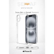 Ehio iPhone 16 Şeffaf Silikon Kılıf – Şarj Yeri Tıpalı, Kaymaz Kenarlı