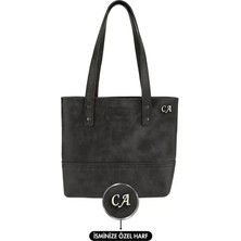 Indispensablely Isme Özel Tote Bag El Omuz Çantasi - Rai̇nbow Deri̇ - AC03003 - Antrasi̇t