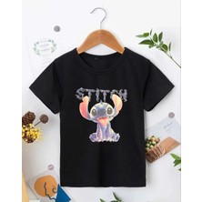 Indispensablely Bi̇si̇klet Yaka Kisa Kol Çocuk Baskili T-Shi̇rt - Si̇yah