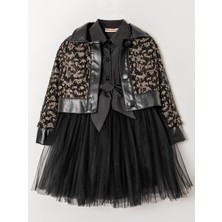 Coco Land Leopar Hırkalı Fiyonklu Elbise 2'li 2-5 Yaş Takım - Sarı 5-6 Yaş