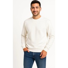 Indispensablely Erkek Üç Ipli̇k Düz Bi̇si̇klet Yaka Sweatshi̇rt - Beyaz