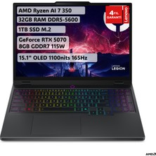 Lenovo Legion 5 AMD Ryzen AI 7 350 32GB 1TB SSD RTX5070 Freedos 15.1" OLED 165Hz Taşınabilir Bilgisayar 83F1002XTR