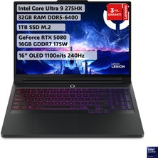 Lenovo Legion Pro 7 Intel Core Ultra 9 275HX 32GB 1TB SSD RTX5080 Windows 11 Home 16" WQXGA Taşınabilir Bilgisayar 83F5004RTR