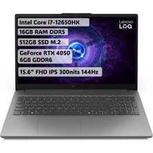 Lenovo LOQ Intel Core i7 12650HX 16 GB 512 GB SSD RTX4050 6 GB Freedos 15.6" FHD IPS Taşınabilir Bilgisayar 83LK002VTR
