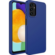 Giz Story Galaxy A04S Kılıf Metal Çerçeve ve Buton Tasarımlı Silikon Gzst Luna Kapak-Lacivert