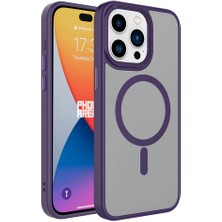 Giz Story Apple iPhone 15 Pro Kılıf Mat Arka Yüzey Wireless Şarj Özellikli Gzst Flet Magsafe Kapak-Derin Mor