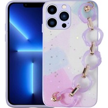 Giz Story iPhone 12 Pro Max Kılıf Simli Desenli El Askılı Tutacaklı Gzst Elsa Silikon Kapak-Lila