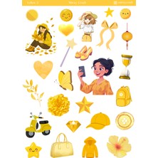 Miray Craft 1 Sayfa Sarı Temalı 12*17 cm Sticker /scrapbook, Bullet Journal, Planlayıcı, Defter Için