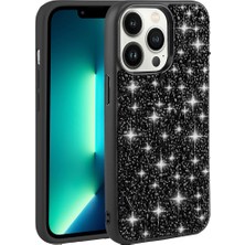 Giz Story Apple iPhone 13 Pro Kılıf Parlak Taşlı Tasarım Gzst Linea Kapak-Siyah