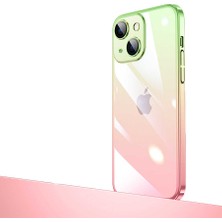 Giz Story iPhone 14 Plus Uyumlu Parlak Renk Geçişli Kamera Korumalı Gzst Senkron Kapak-Pembe-Yeşil