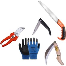 Normadia Bahçe Budama ve Bağ Seti 5 Parça Testere Makas Çakı Bıçak Eldiven